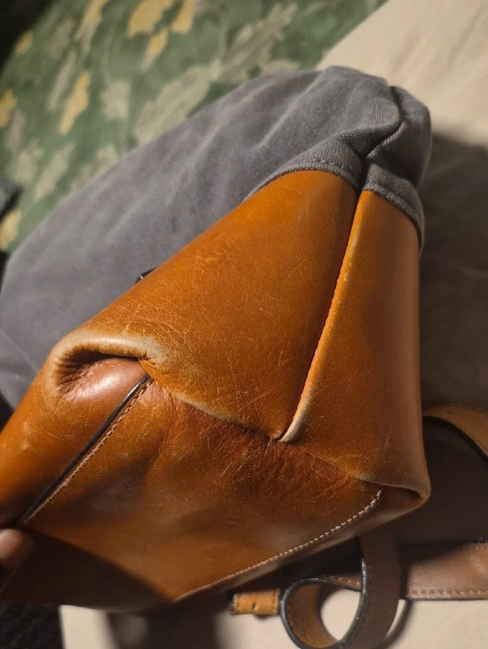 L.L. Bean Brown Leather and Gray Canvas Duffel Bag